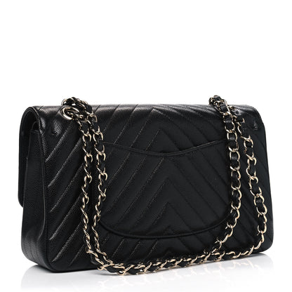Chanel Caviar Chevron Quilted Medium Double Flap Black 2 of 4