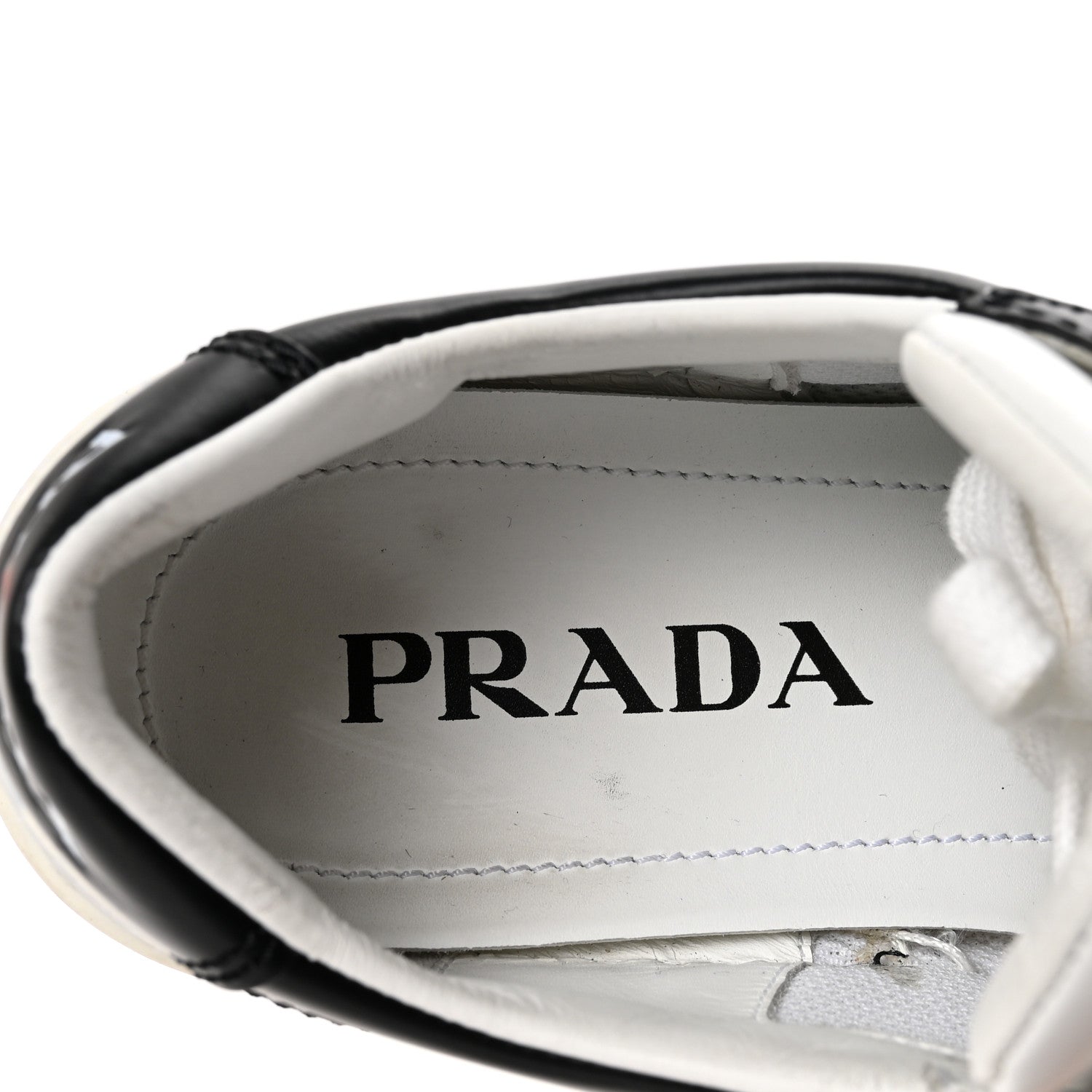 Prada Vitello Sport Spazzolato Rois Triangle Logo Womens Downtown Low Top 30mm Sneakers 37.5 White Black 8 of 10