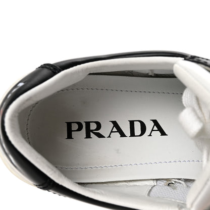 Prada Vitello Sport Spazzolato Rois Triangle Logo Womens Downtown Low Top 30mm Sneakers 37.5 White Black 8 of 10