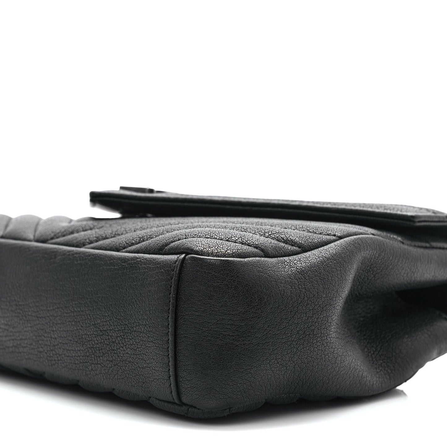 Sheepskin Matelasse Chevron Monogram Medium College Bag Black