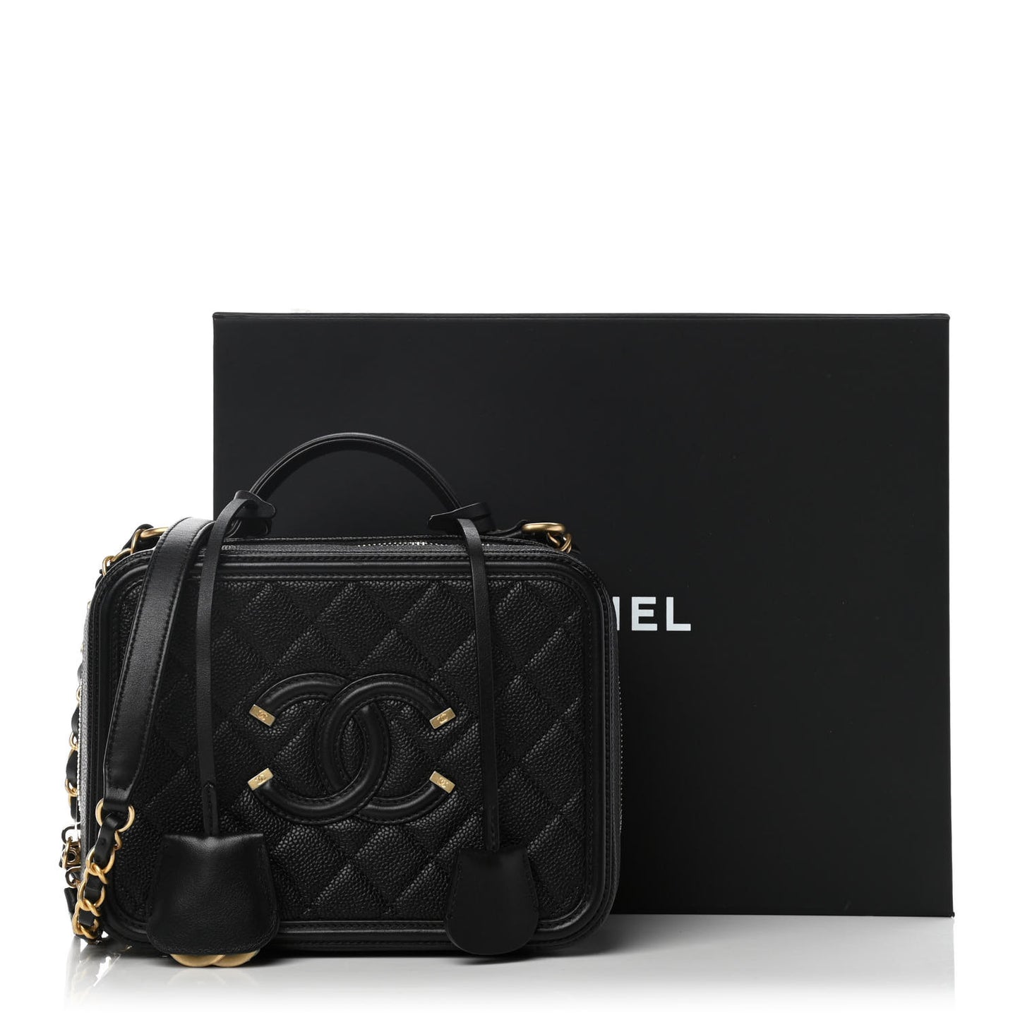 Caviar Quilted Medium CC Filigree Vanity Case Black