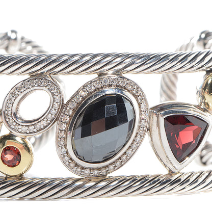 David Yurman Sterling Silver 18k Gold Pave Diamond Hematine Mosaic Cuff 5 of 5