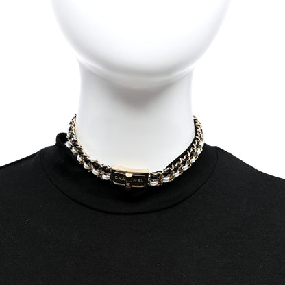 Chanel Metal Lambskin Reissue Lock Choker Necklace Black White Gold 2 of 4