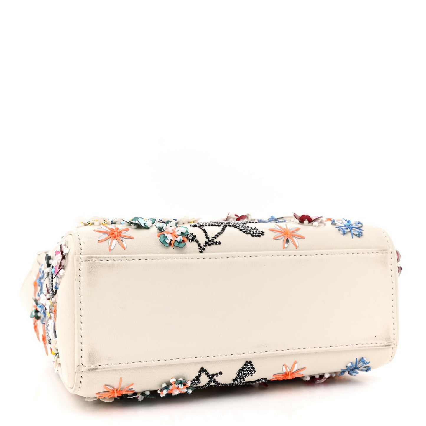 Calfskin Sequin Floral Embroidered Mini Lady Dior White Multicolor