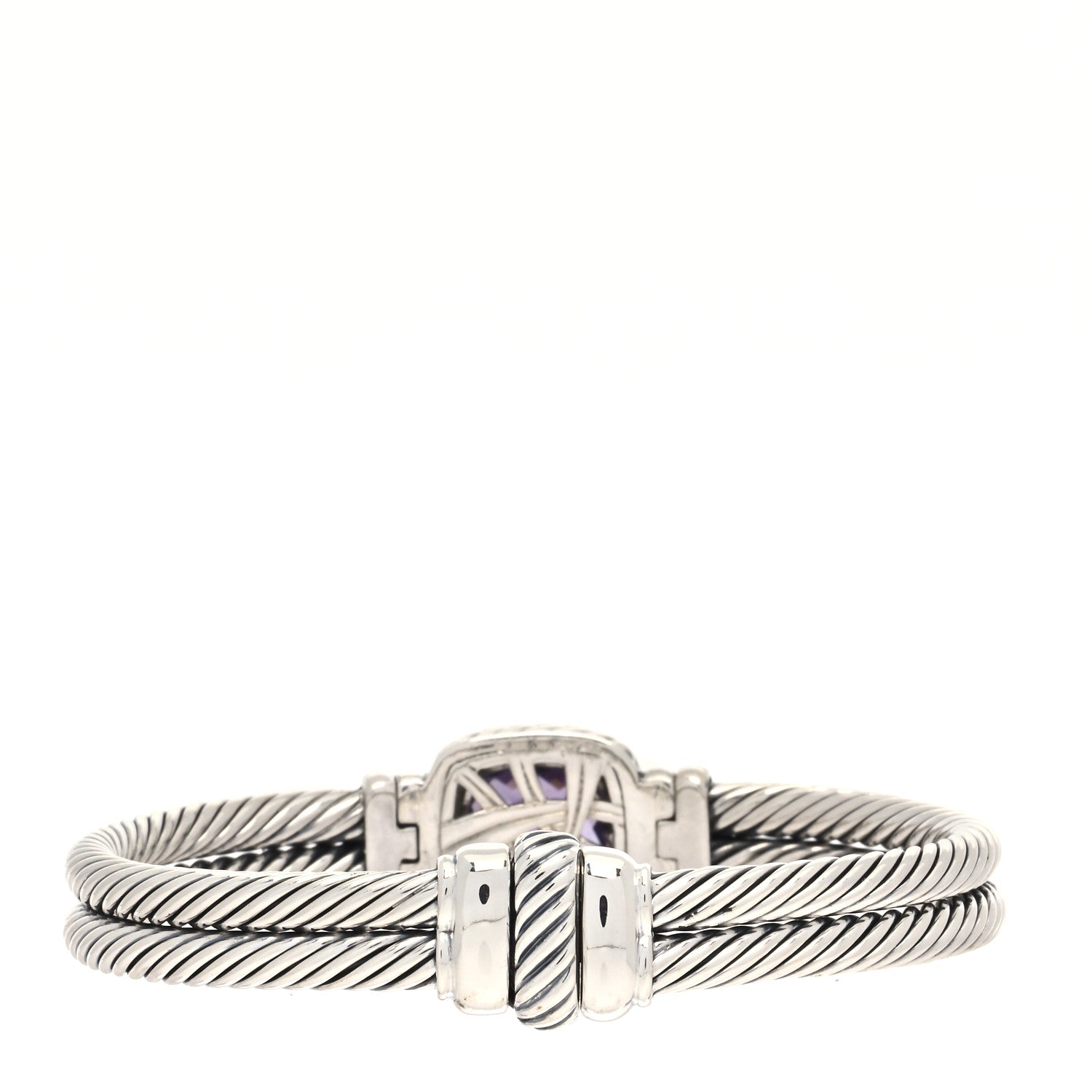 David Yurman Sterling Silver Diamond Amethyst 10mm Albion Cable Bracelet 2 of 5
