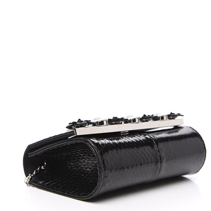 Fendi Snakeskin Crystal Flowerland Studded Mini Rush Clutch Black 3 of 10