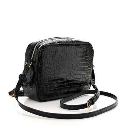 Saint Laurent Patent Calfskin Crocodile Embossed Monogram Lou Camera Bag Black 3 of 11