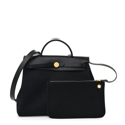 Hermes Military Toile Vache Hunter Herbag Zip Retourne 31 PM Black 3 of 11