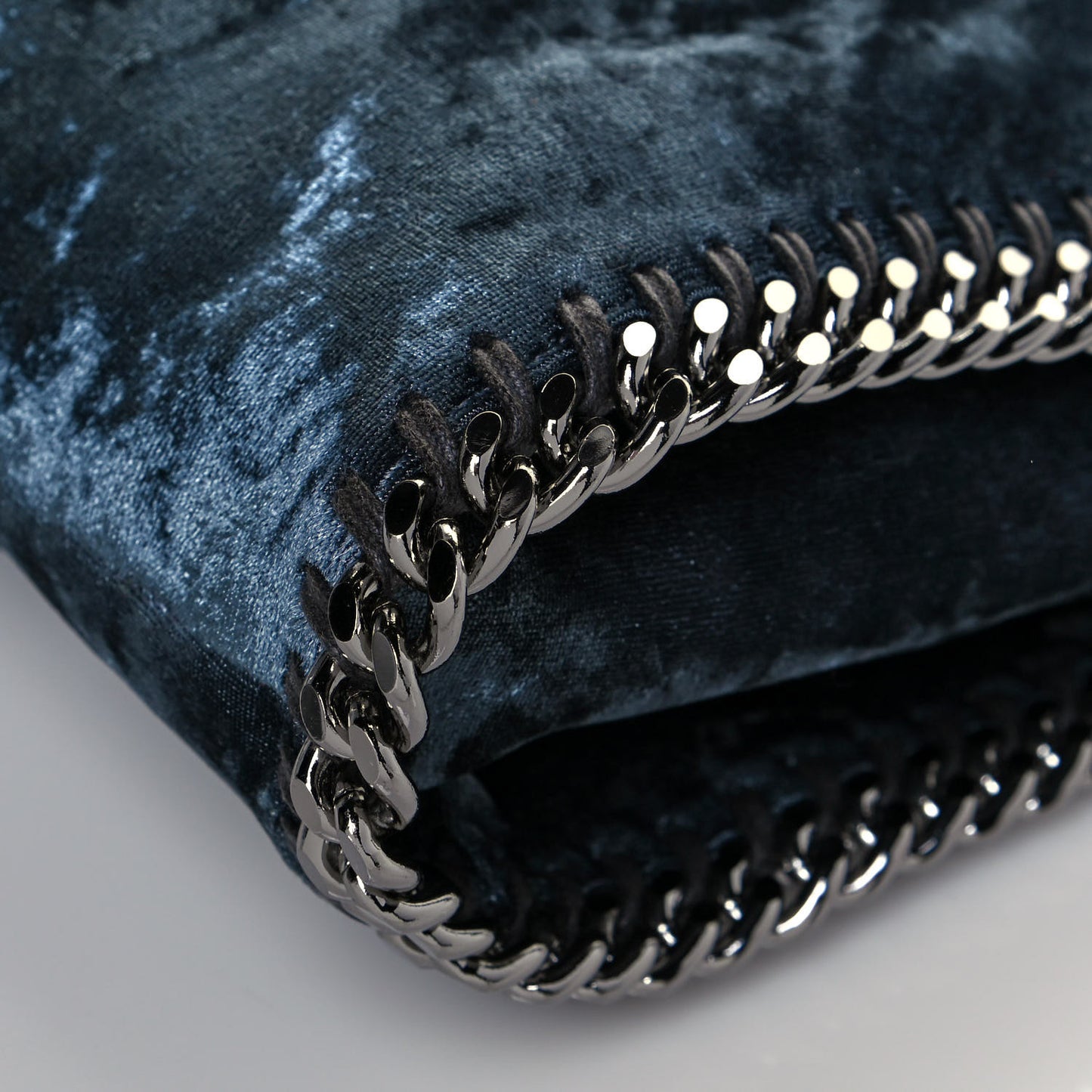 Crushed Velvet Mini Falabella Fold Over Tote Blue