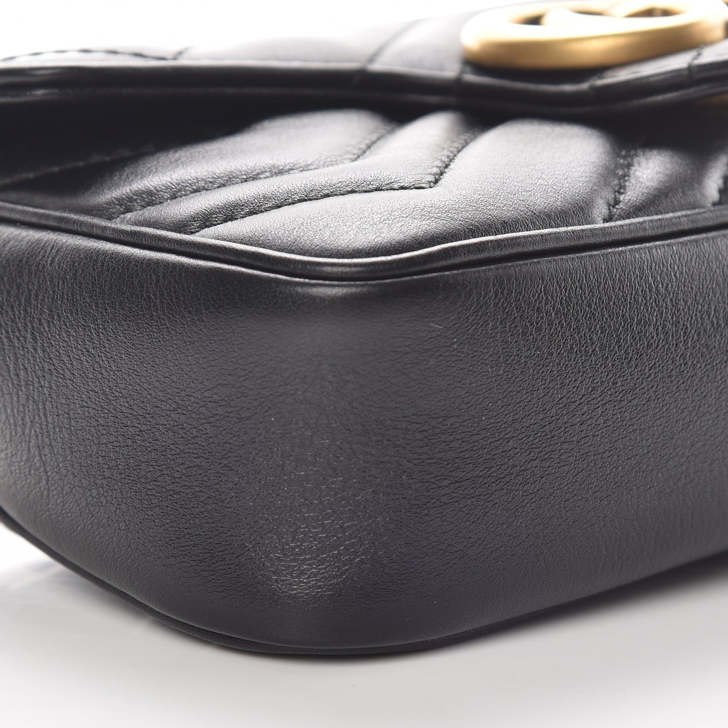 Calfskin Matelasse Super Mini GG Marmont Shoulder Bag Black