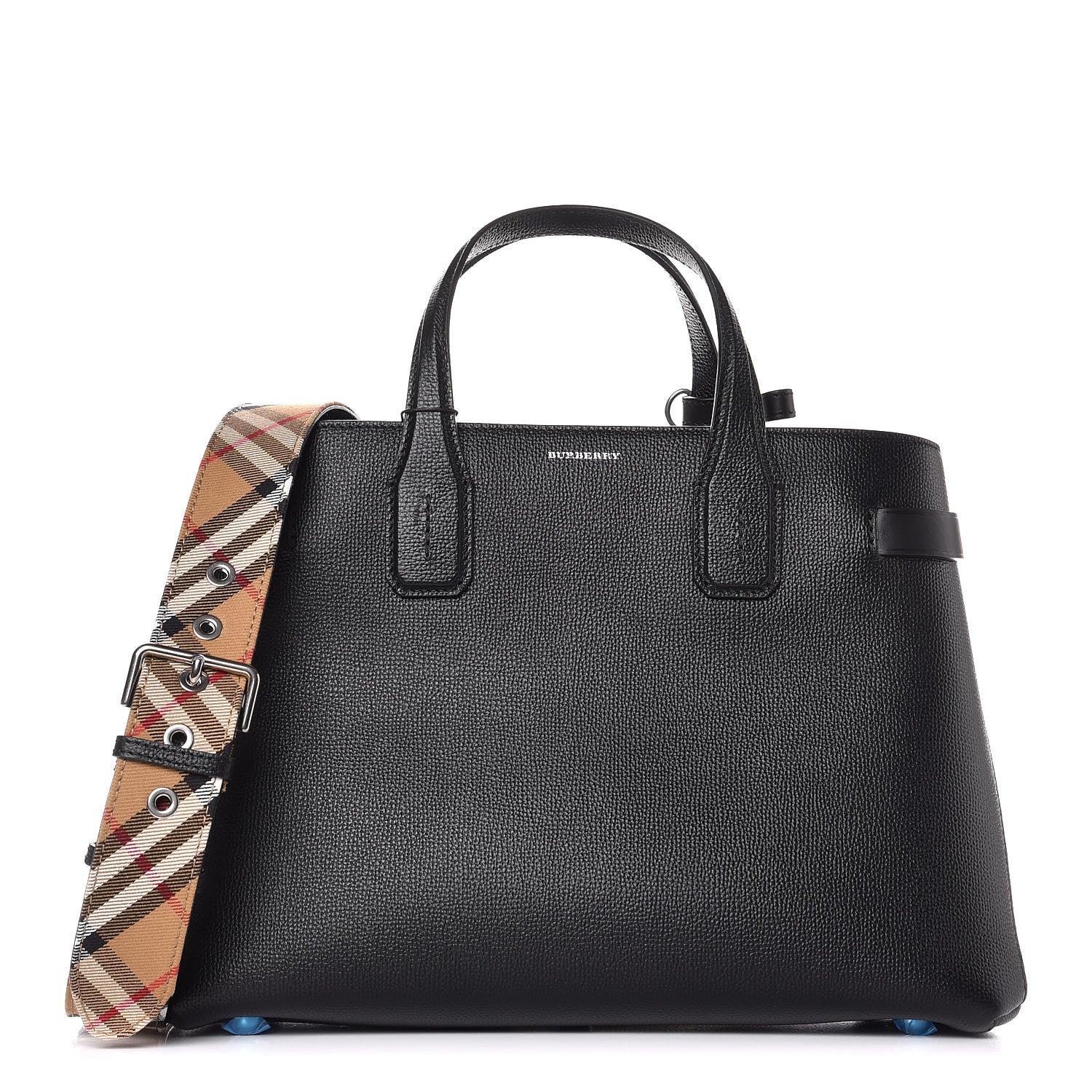 Burberry Derby Calfskin House Check Medium Banner Tote Black 1 of 8