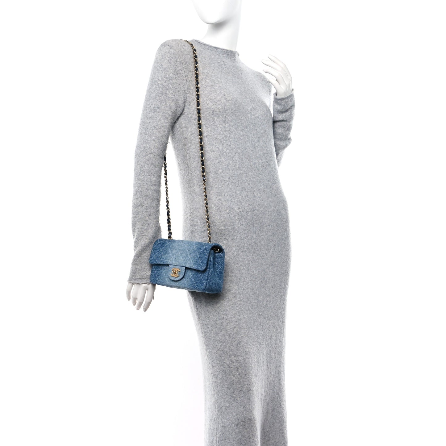 Washed Denim Quilted Mini Rectangular Flap Blue