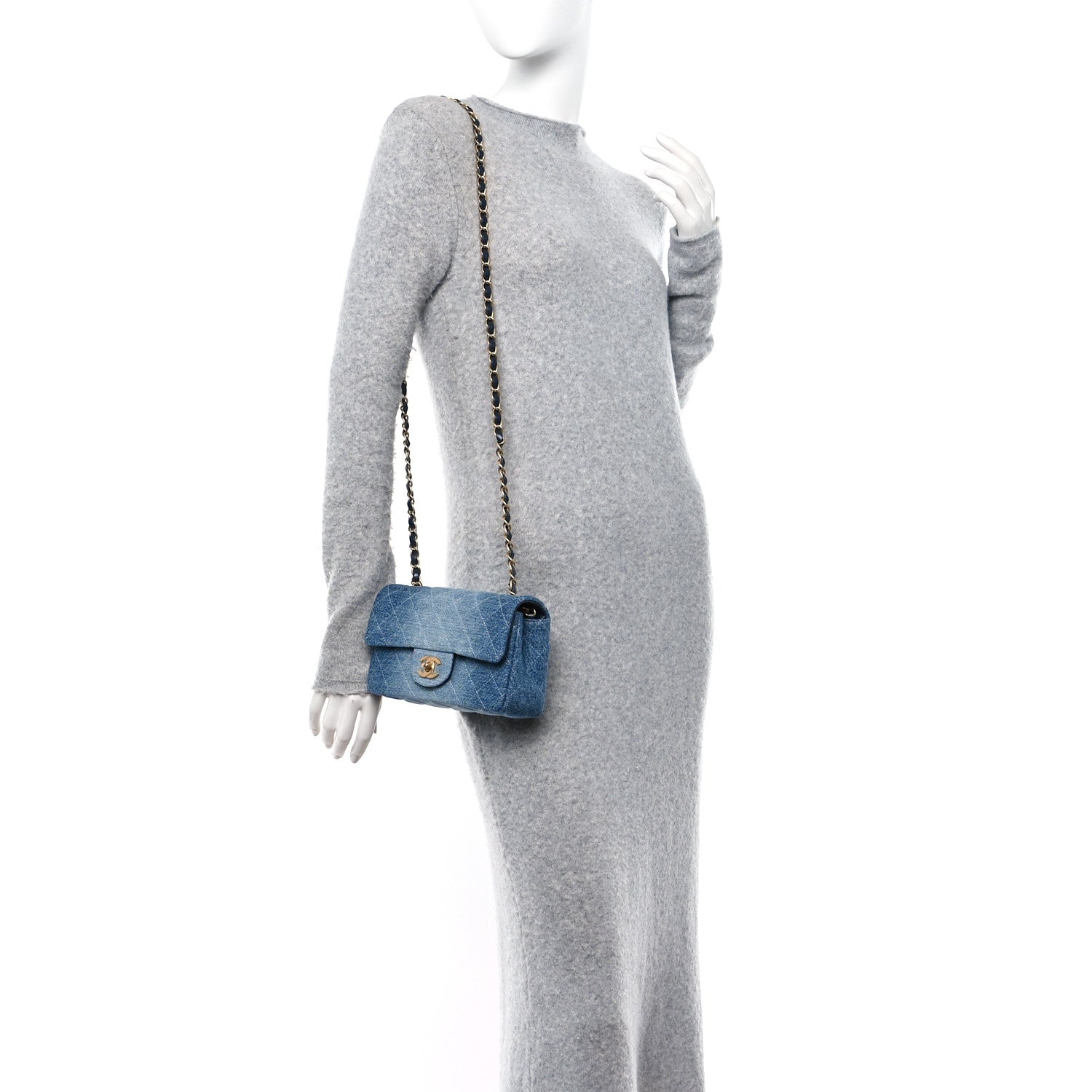 Chanel Washed Denim Quilted Mini Rectangular Flap Blue 2 of 12