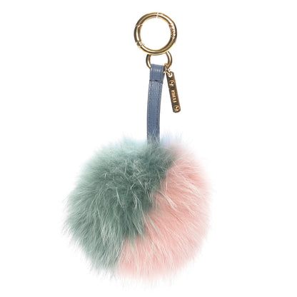 Fendi Fox Fur Vitello Elite Tri-Color Pom Pom Bag Charm Pink Nebula Acqua Ceruleo 1 of 6
