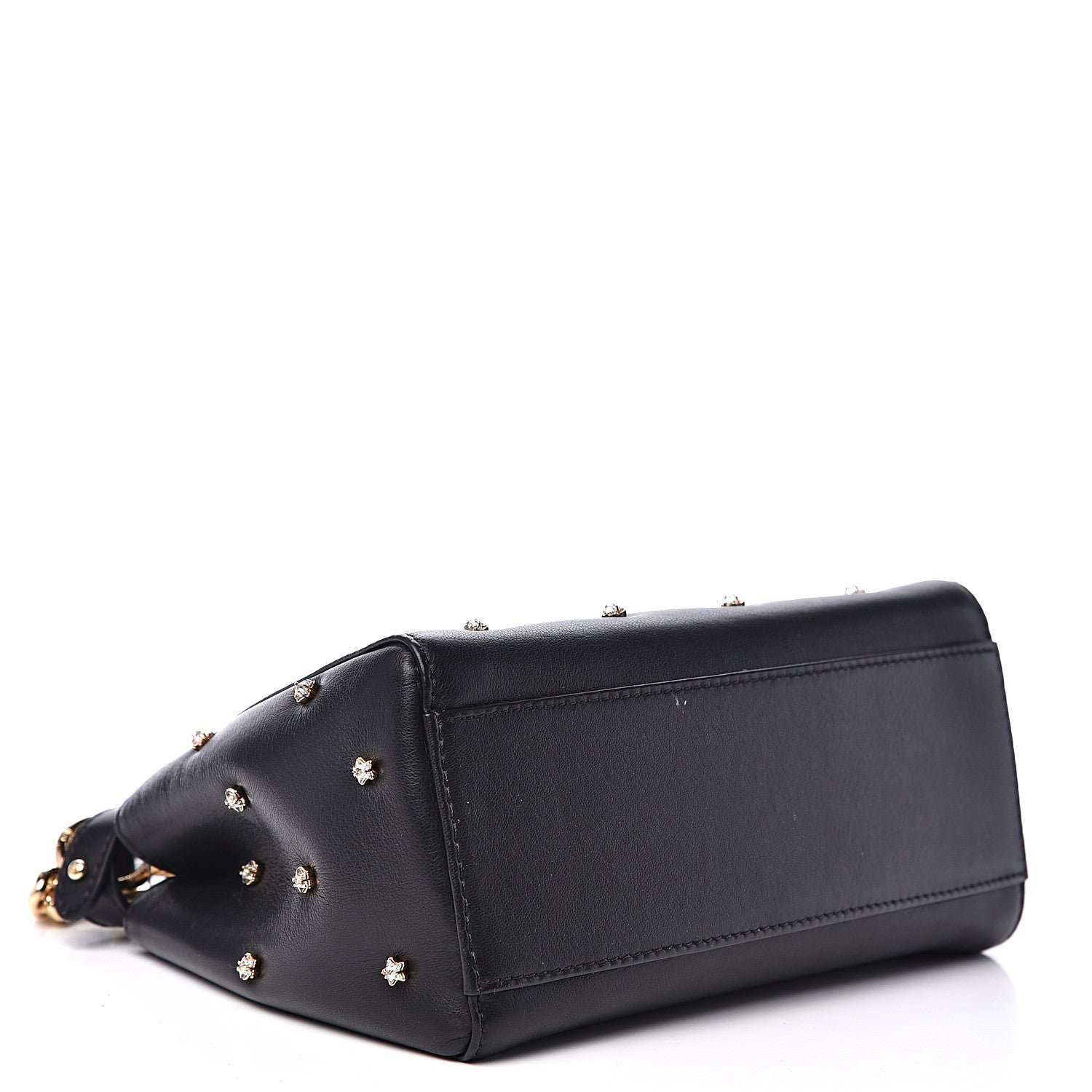 Fendi Nappa Crystal Star Embroidered XS Peekaboo Iconic Satchel Black 3 of 11