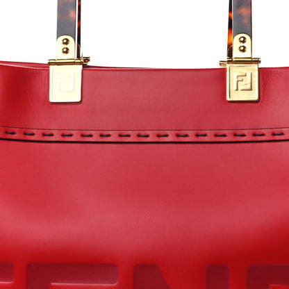 Fendi Vitello King Plexiglass Logo Embossed Medium Fendi Sunshine Shopper Tote Fuoco 8 of 10