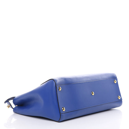 Fendi Vitello Morgan Fabric Jacquard Pequin Medium Peekaboo Iconic Satchel Blue Neon Tobacco 4 of 15