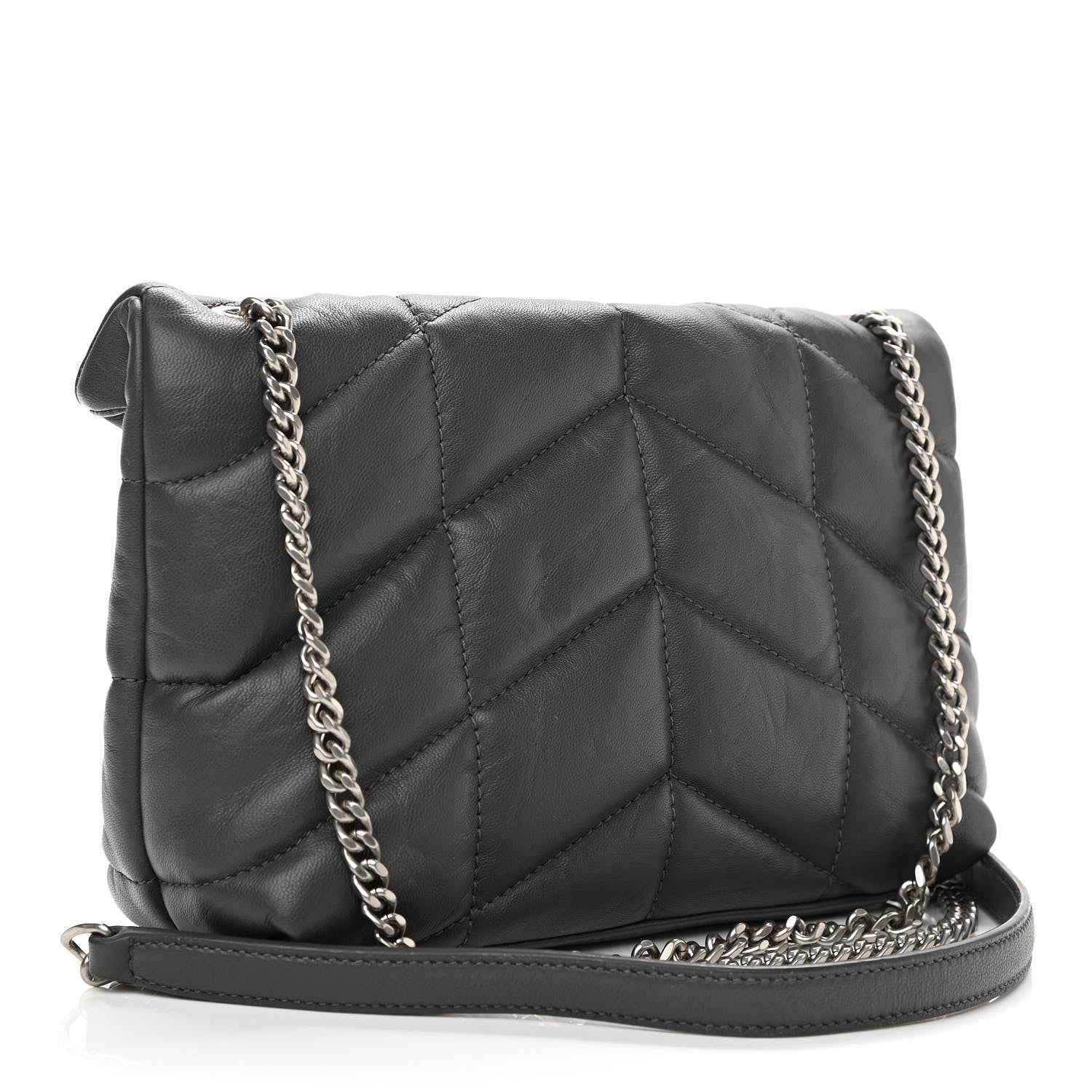 Saint Laurent Lambskin Quilted Toy Loulou Puffer Monogram Chain Satchel Storm 4 of 21