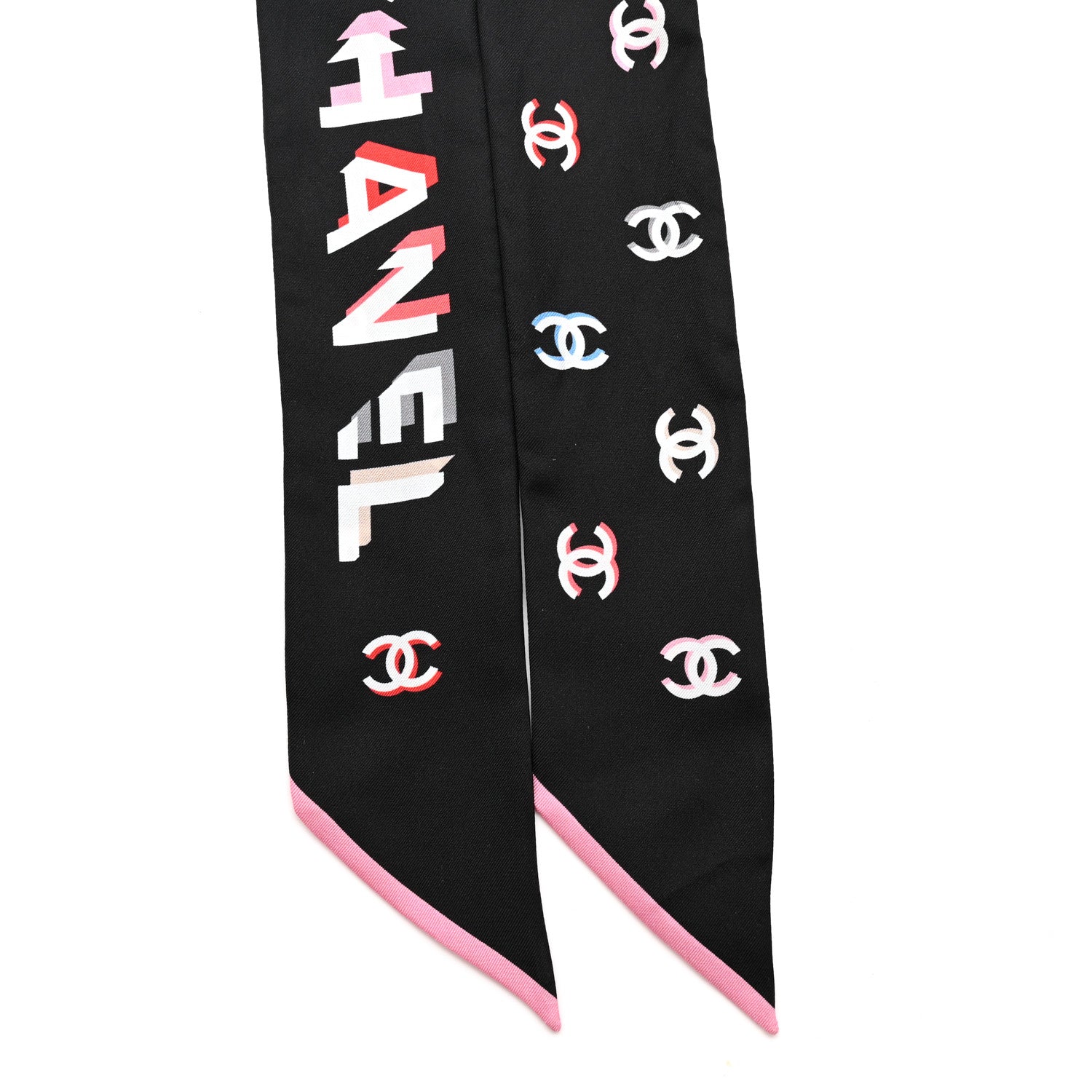 Chanel Silk CC Bandeau Scarf Black Multicolor 2 of 4