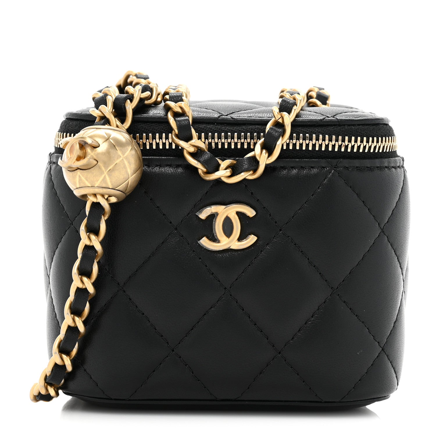 Chanel Lambskin Quilted Mini Pearl Crush Vanity Case With Chain Black 1 of 9