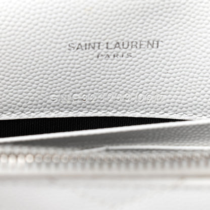 Saint Laurent Grain De Poudre Matelasse Chevron Monogram Envelope Chain Wallet White 9 of 9