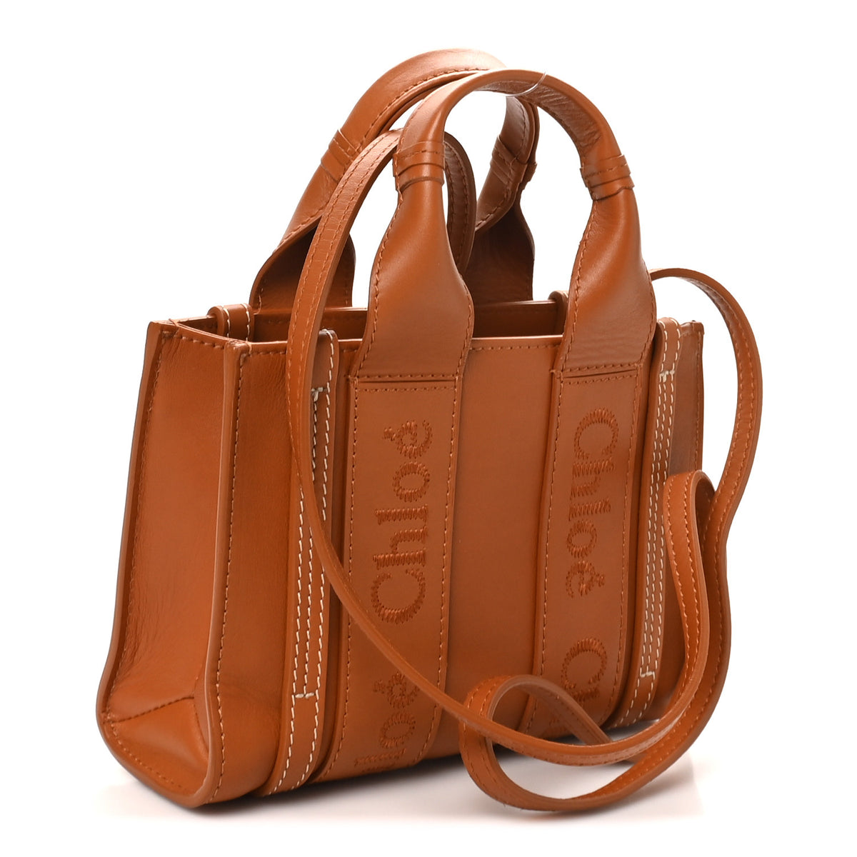 Calfskin Mini Woody Ribbon Tote Caramel