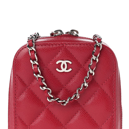 Chanel Caviar Quilted Phone Holder Wallet On Chain WOC Red 8 of 11