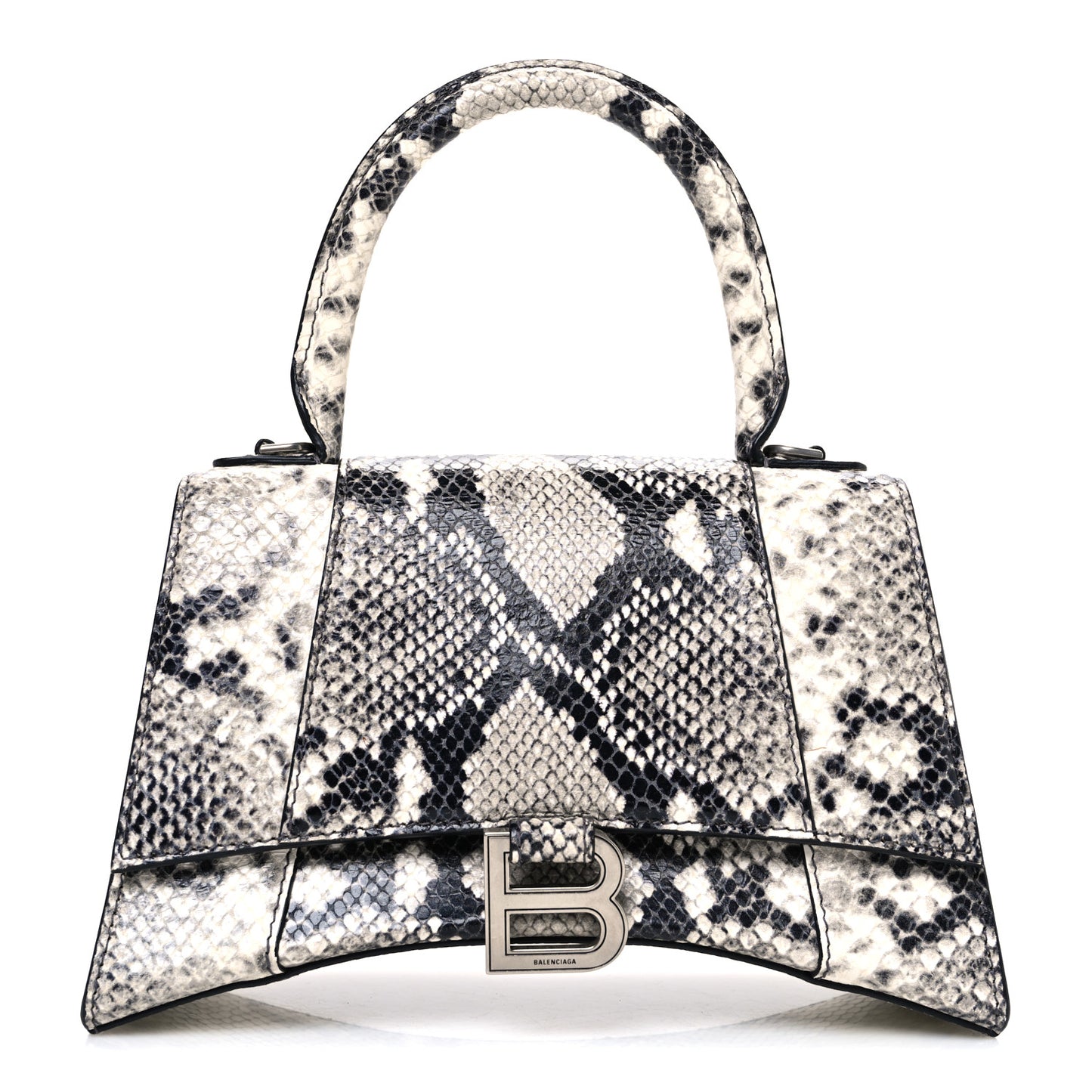 Calfskin Snake Effect Small Hourglass Top Handle Bag Black White