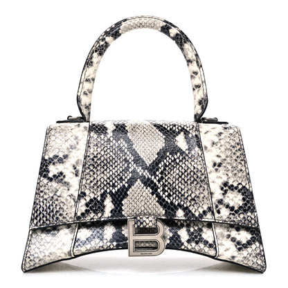 Balenciaga Calfskin Snake Effect Small Hourglass Top Handle Bag Black White 1 of 11