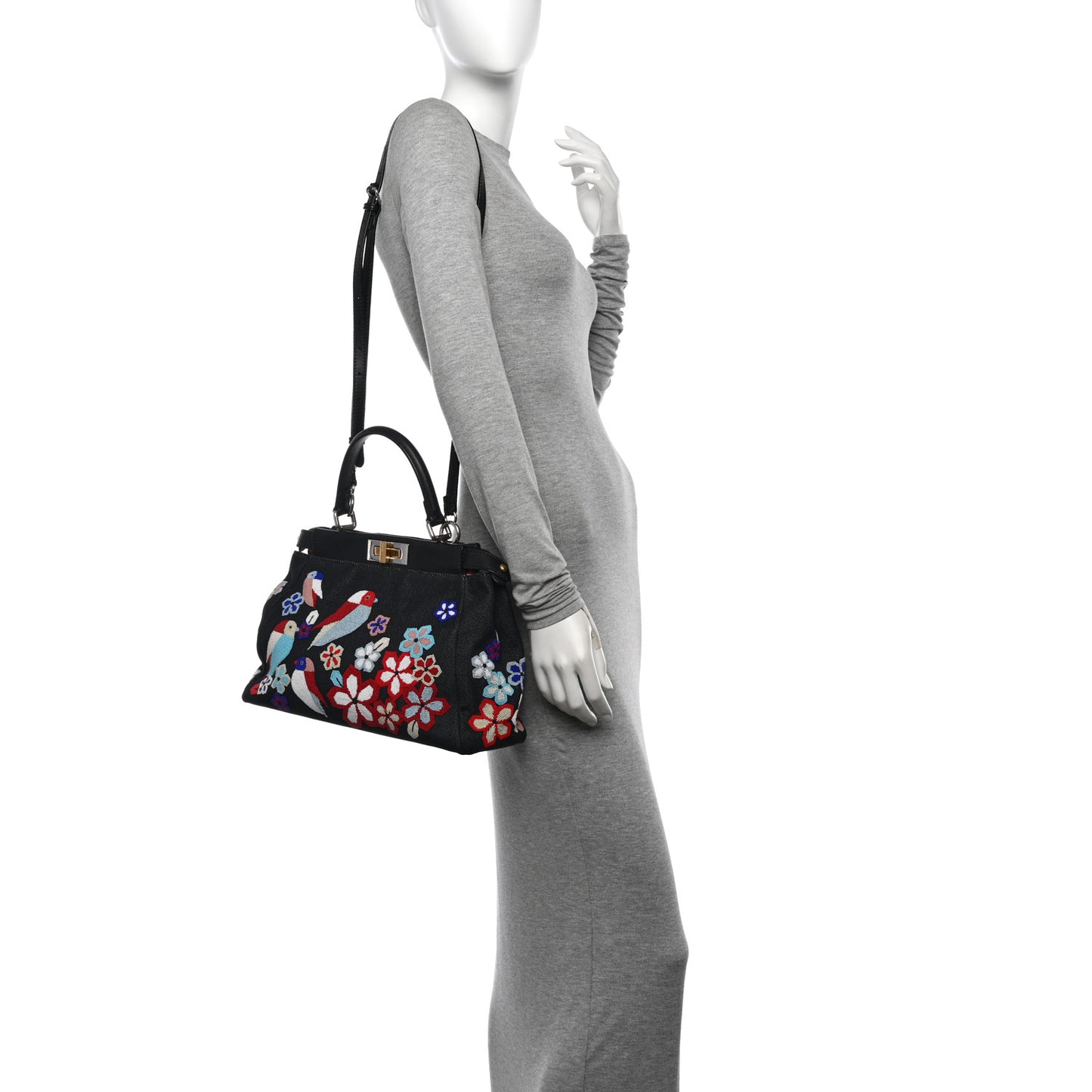 Denim Vitello Dolce QuTweet Beaded Medium Peekaboo Iconic Satchel Dark Blue Multicolor Black