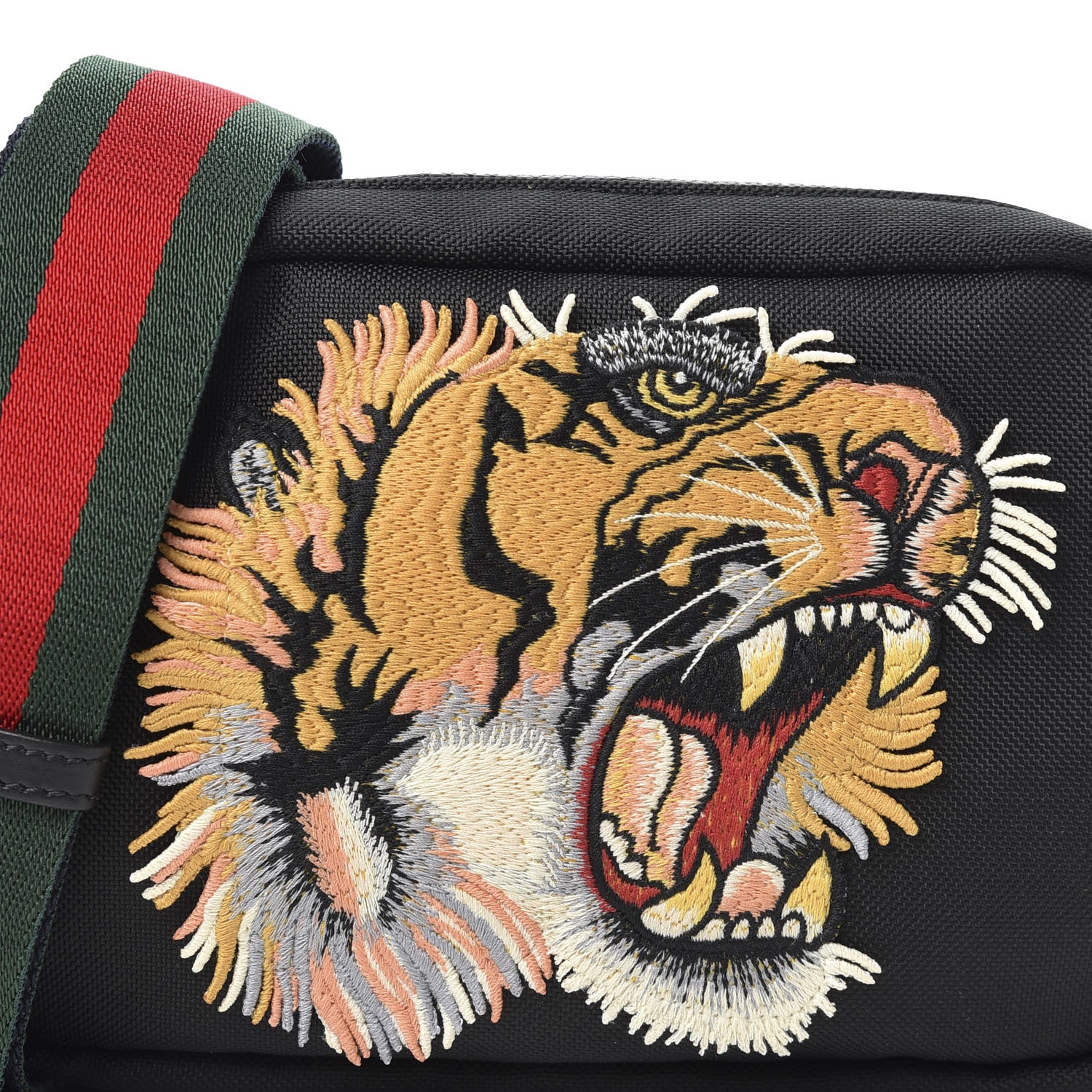Gucci Canvas Web Tiger Embroidered Messenger Bag Black 9 of 9