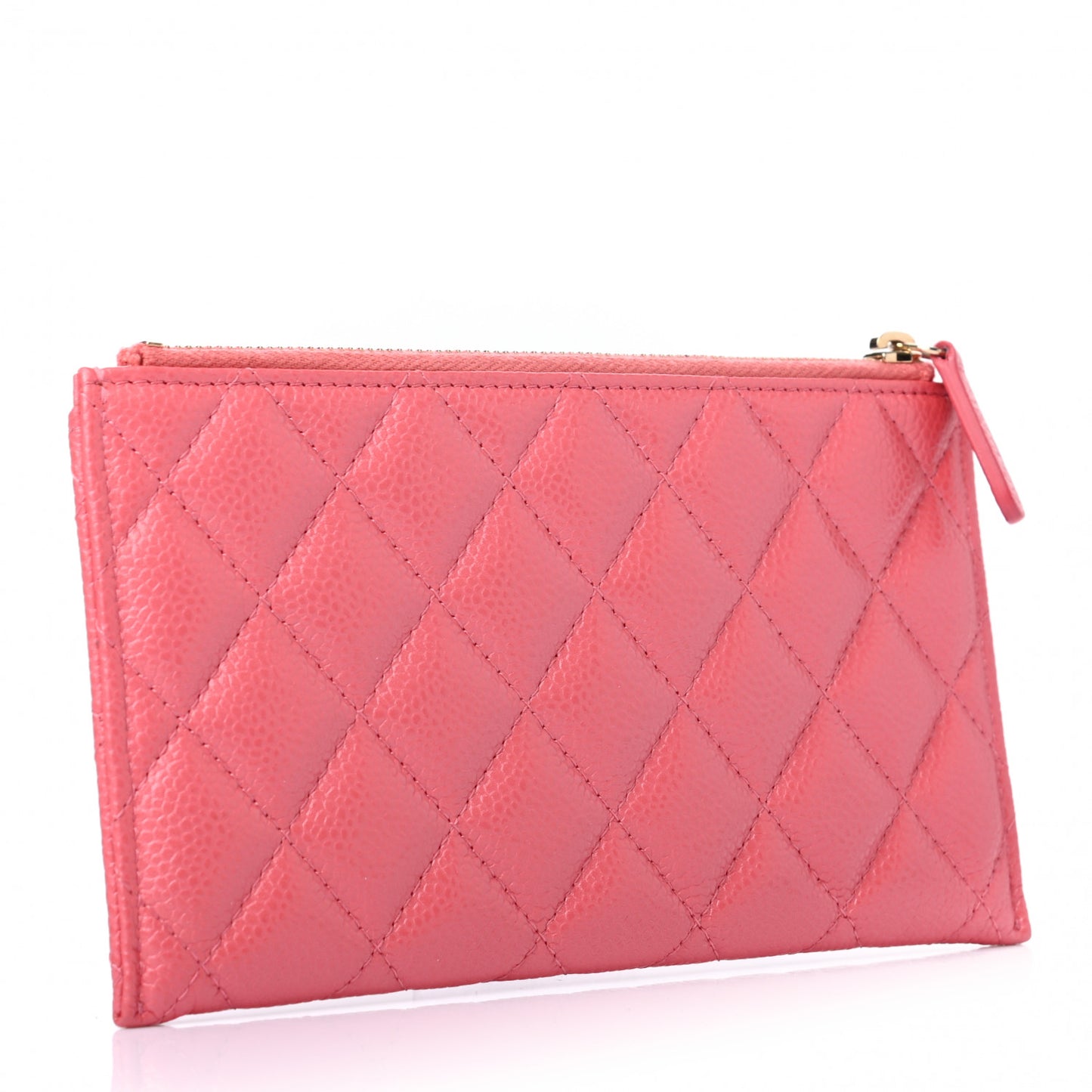Iridescent Caviar Quilted Classic Zip Pouch Pink