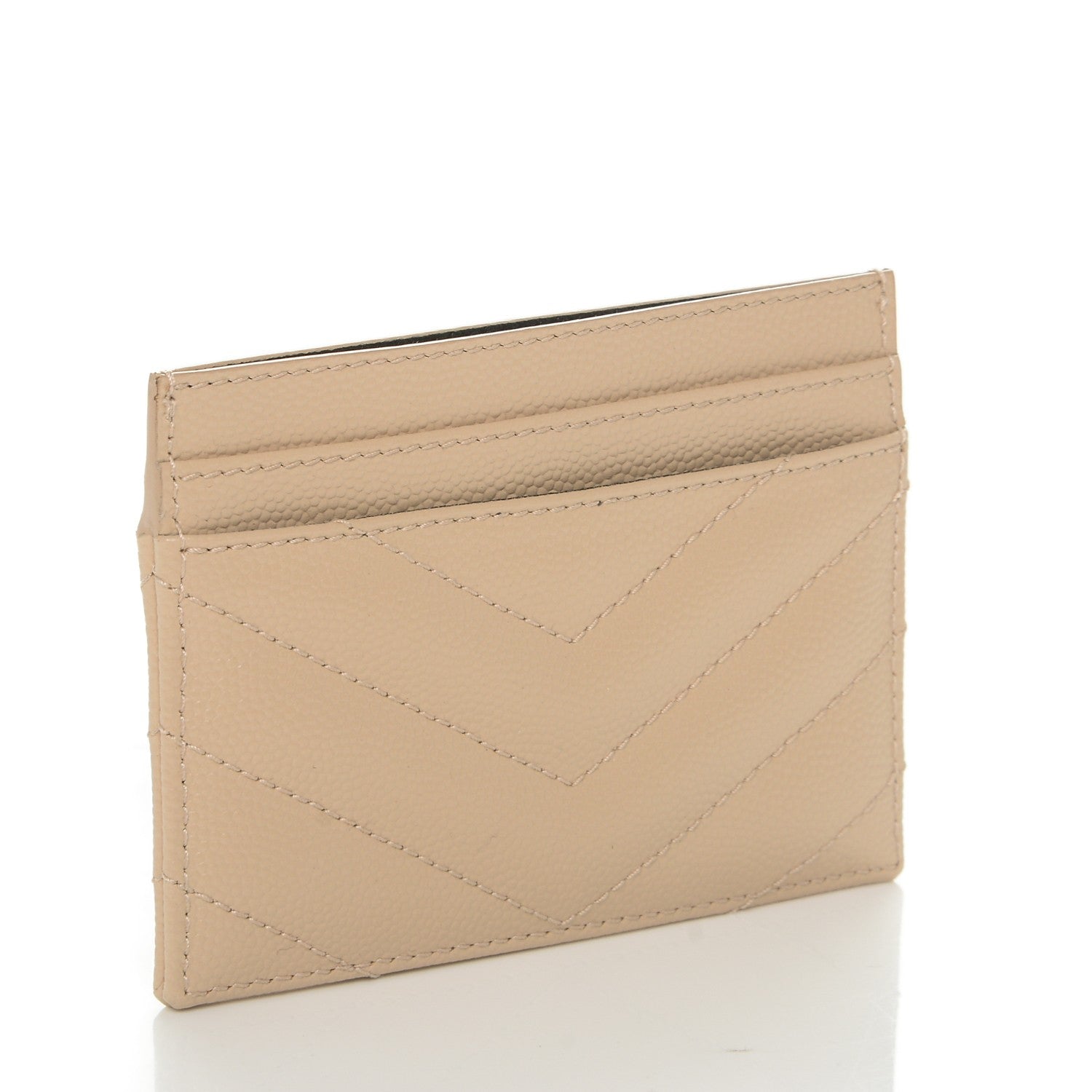 Saint Laurent Grain De Poudre Matelasse Chevron Monogram Credit Card Case Nude Powder 3 of 7