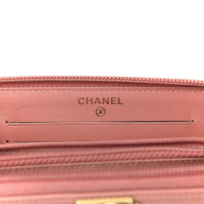 Chanel Caviar Quilted Boy Small Zip Around Wallet Pink 10 of 14