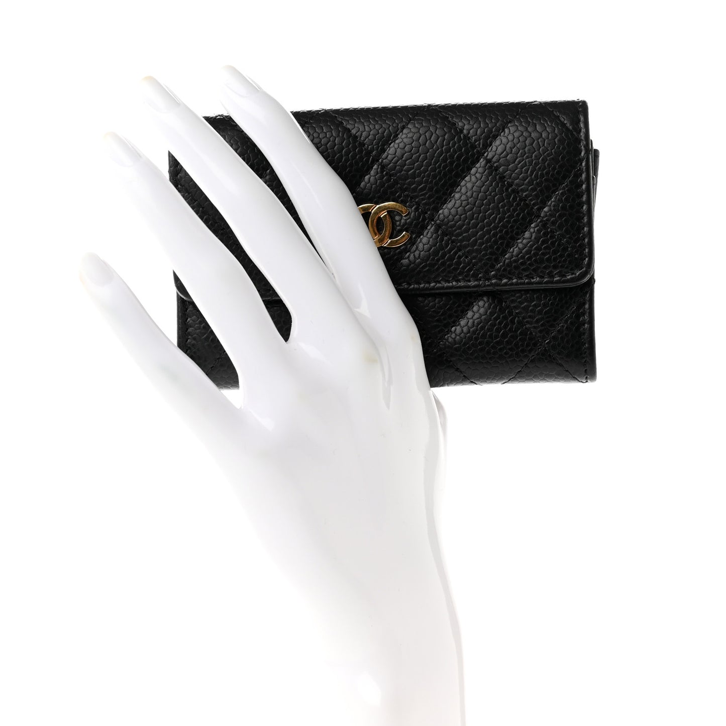 Caviar Quilted Flap Card Holder Black