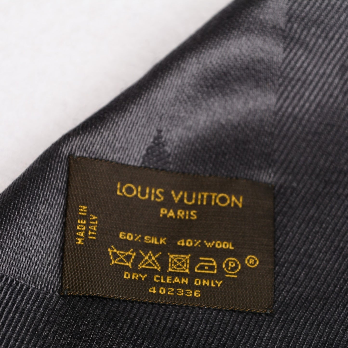 Silk Wool Monogram Shawl Charcoal Grey