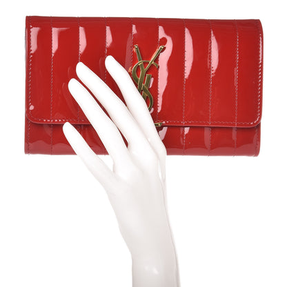 Saint Laurent Patent Calfskin Matelasse Monogram Large Vicky Continental Wallet Rouge Eros 2 of 7
