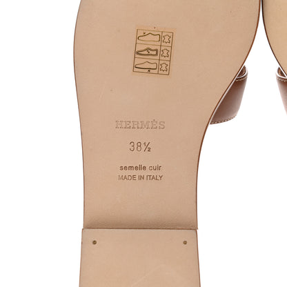 Hermes Box Calfskin Oran Sandals 38.5 Gold 6 of 10
