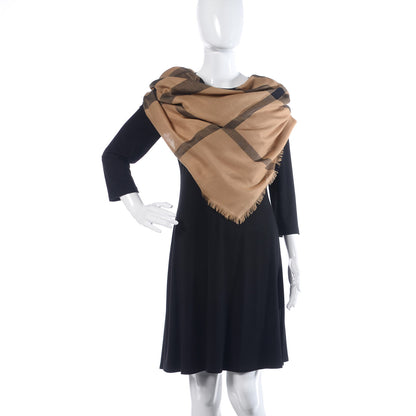 Burberry Modal Wool Overdyed Chambray Check Square Scarf Camel 2 of 4
