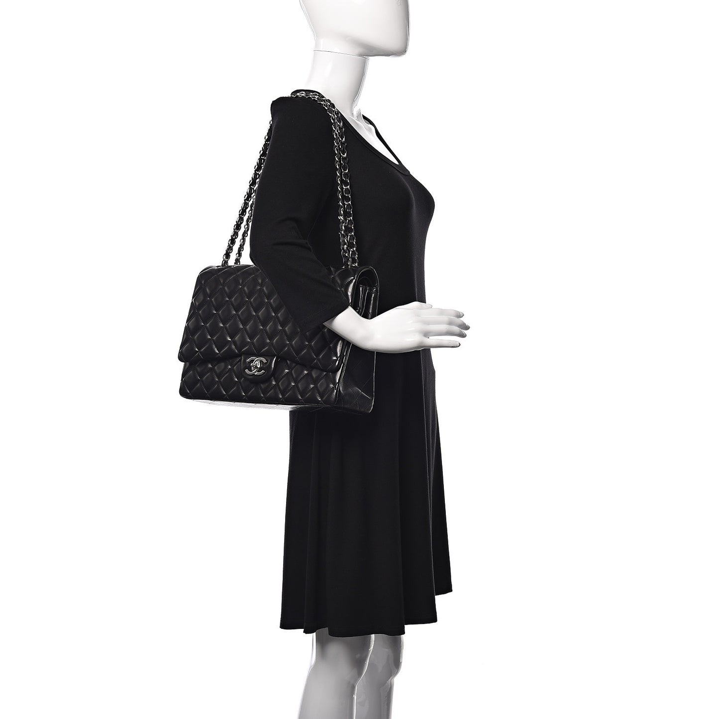 Lambskin Quilted Maxi Double Flap Black