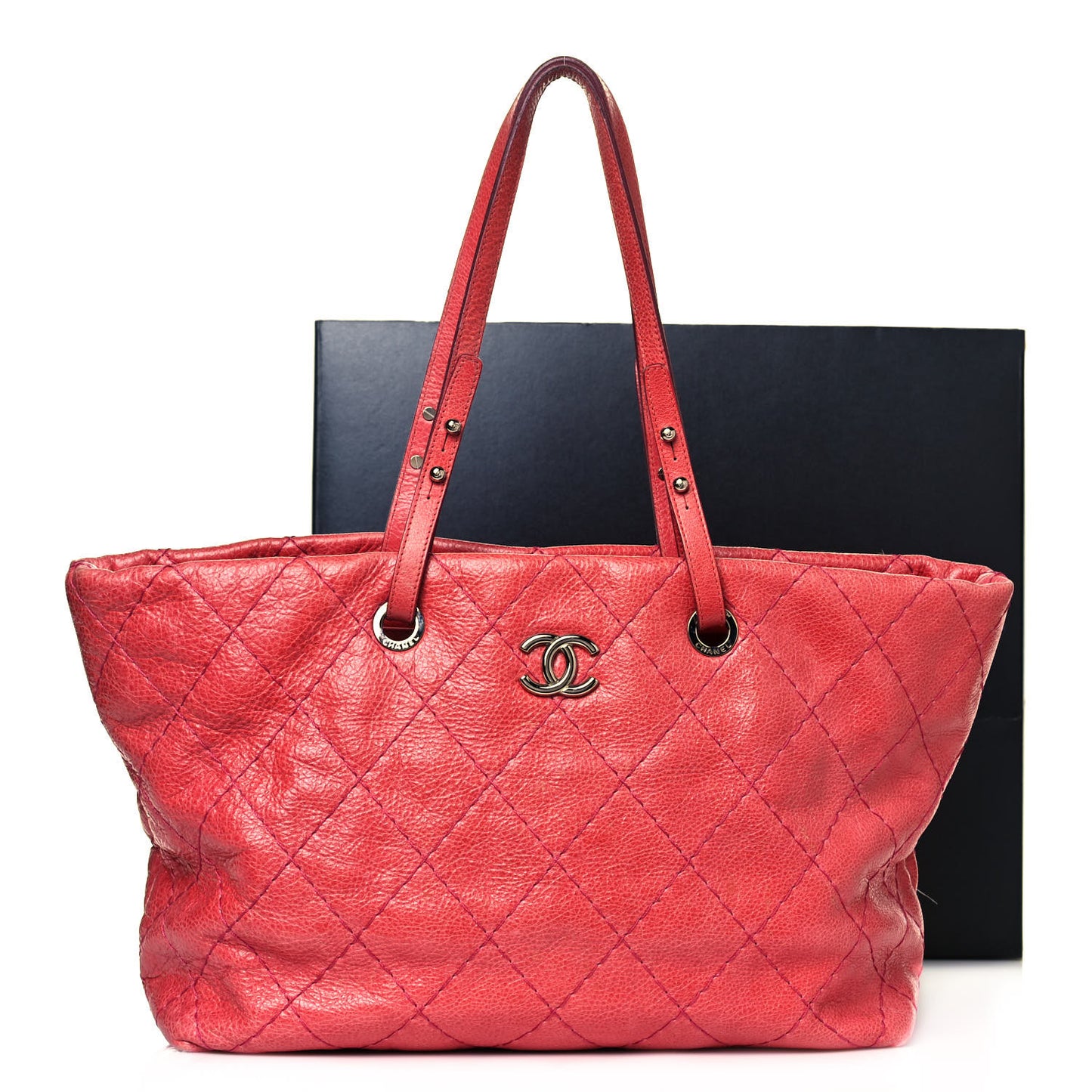 Glazed Calfskin Large On The Road Tote Red