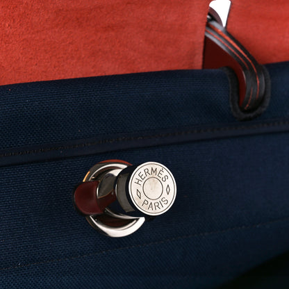 Hermes Toile Vache Hunter Herbag Zip 39 MM Bleu Marine Rouge H 8 of 14