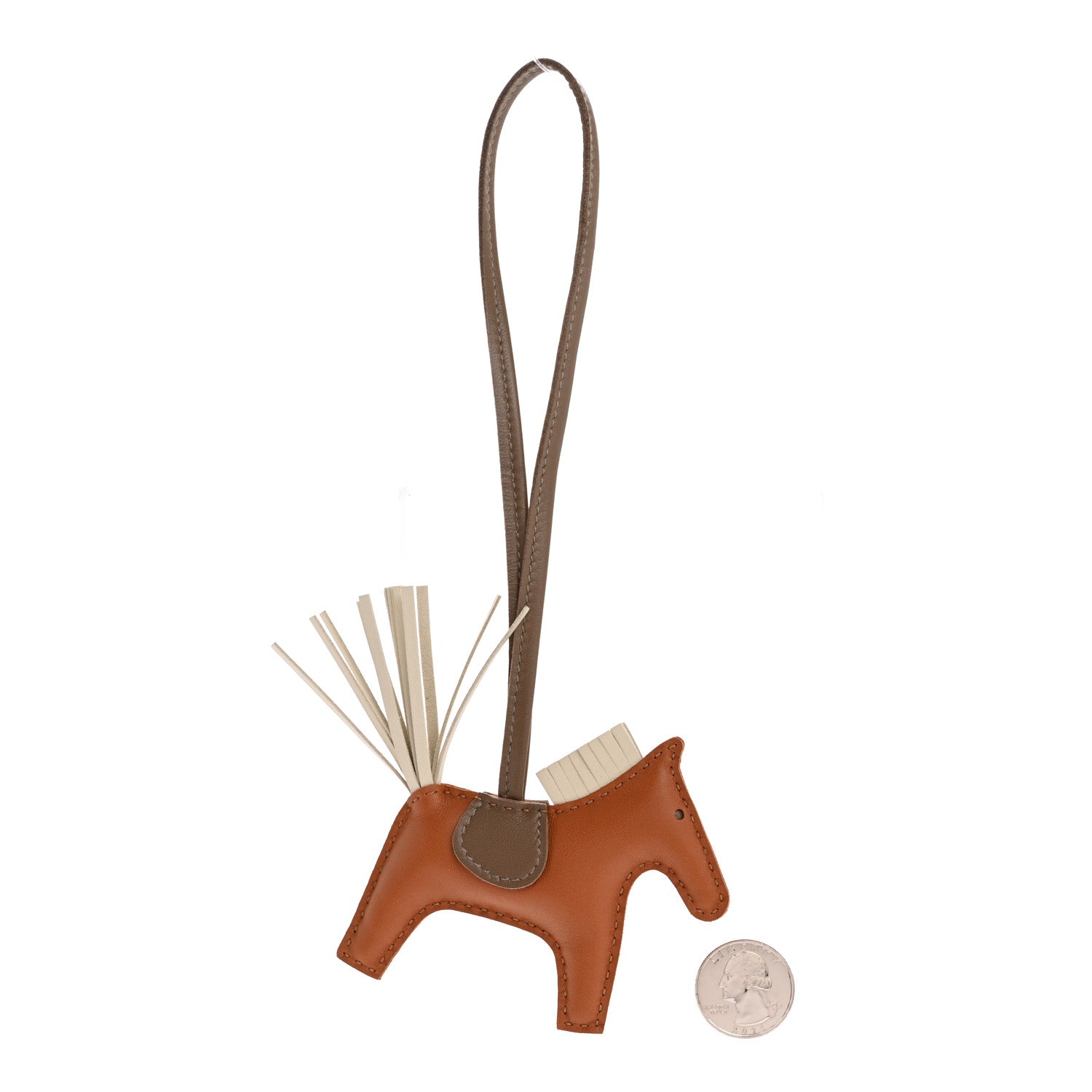 Hermes Milo Lambskin Grigri Rodeo Horse Bag Charm PM Gold Craie Etoupe 2 of 4