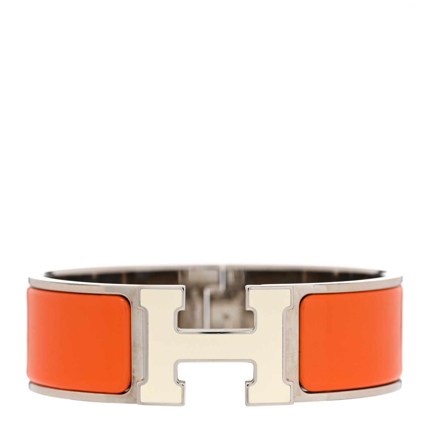 Enamel Wide Clic Clac H Bracelet GM Orange White