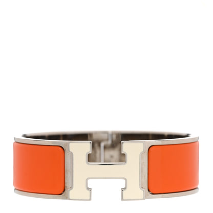 Hermes Enamel Wide Clic Clac H Bracelet GM Orange White 1 of 5