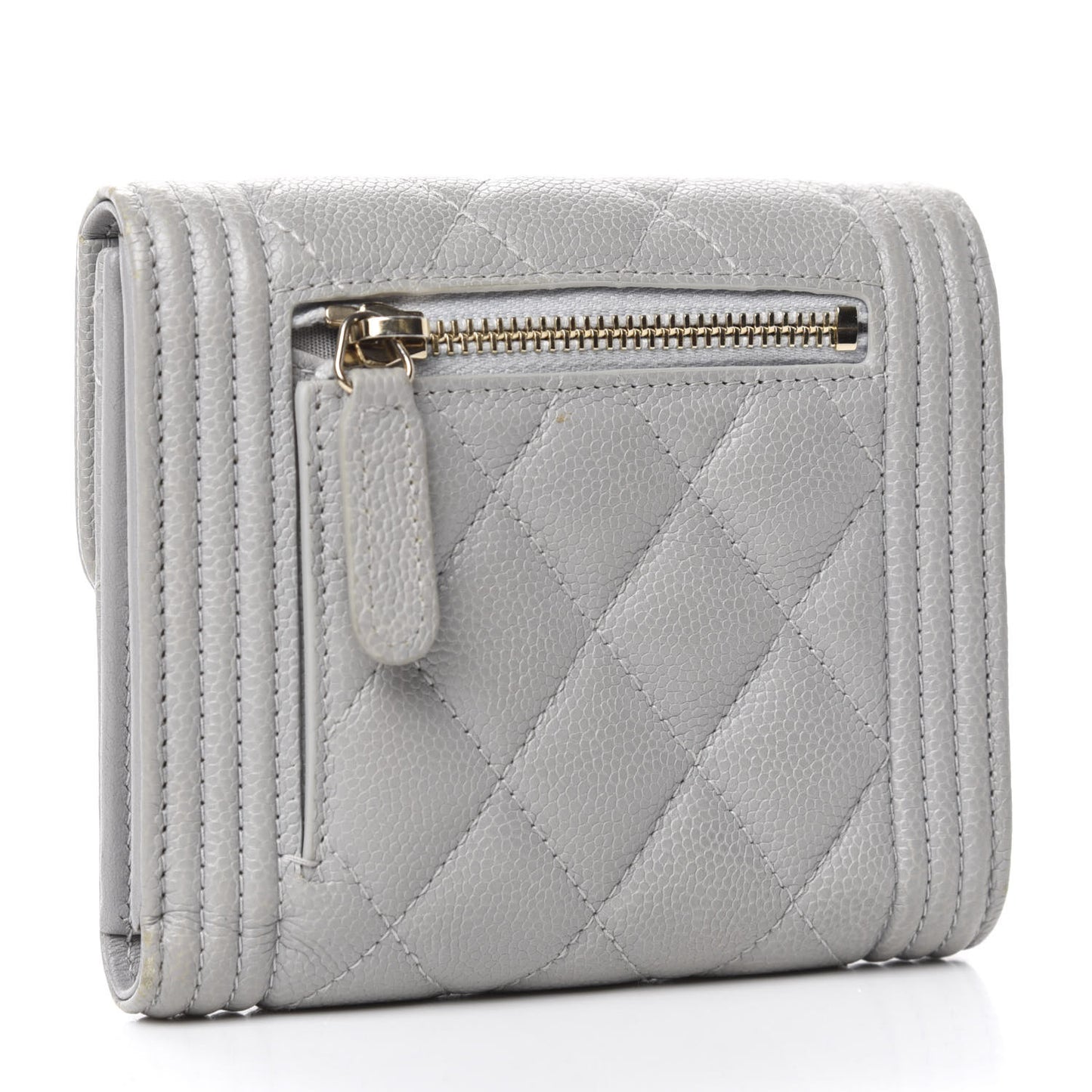 Caviar Quilted Compact Boy Flap Wallet Grey