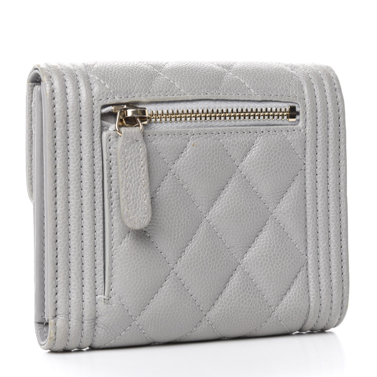 Chanel Caviar Quilted Compact Boy Flap Wallet Grey 3 of 9