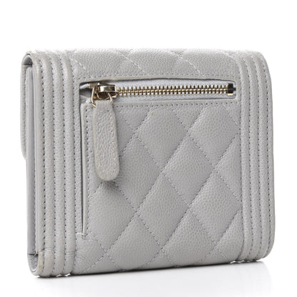 Chanel Caviar Quilted Compact Boy Flap Wallet Grey 3 of 9