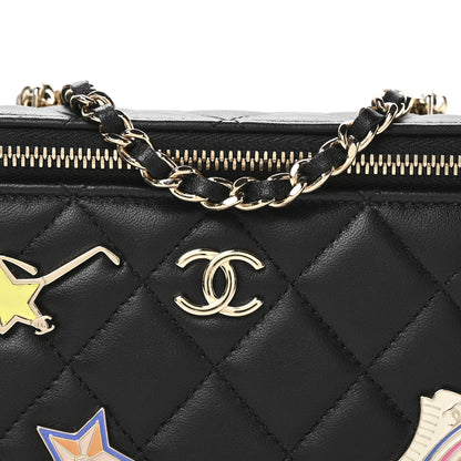 Chanel Lambskin Enamel Quilted Roller Skate Small Vanity Case With Chain Black 9 of 11
