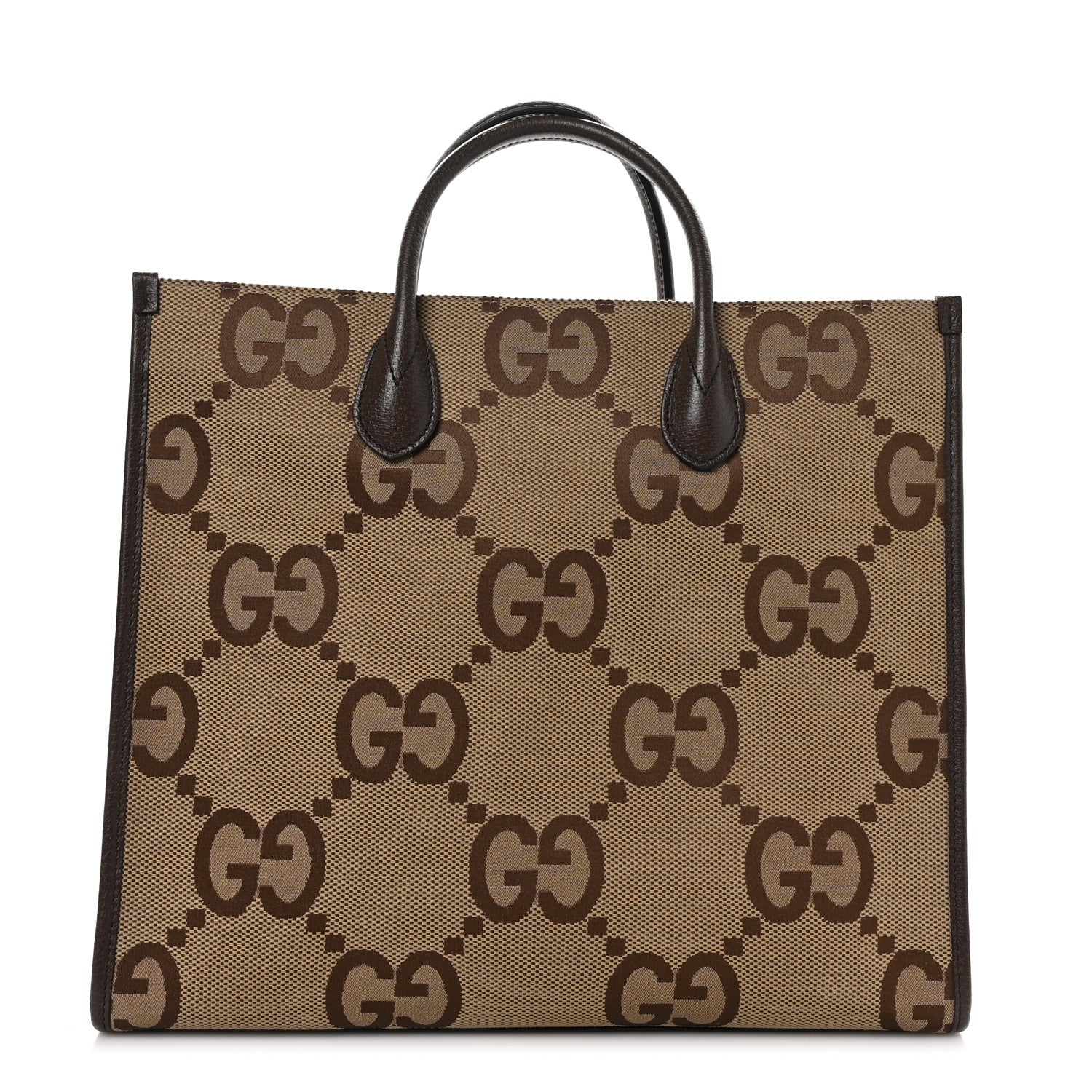 Gucci Monogram Jumbo GG Textured Dollar Calfskin Web Tote Bag Camel Ebony New Acero 1 of 13